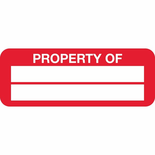 Lustre-Cal Property ID Label PROPERTY OF Polyester Dark Red 2in x 0.75in  2 Blank # Pads, 100PK 253744Pe2Rd0000